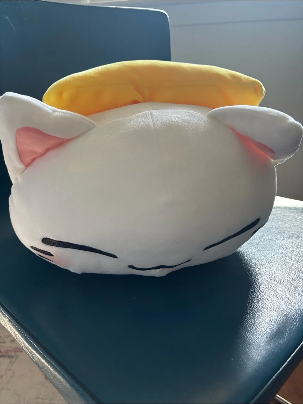 Plush White Cat Toy with Pink Ears for Cats